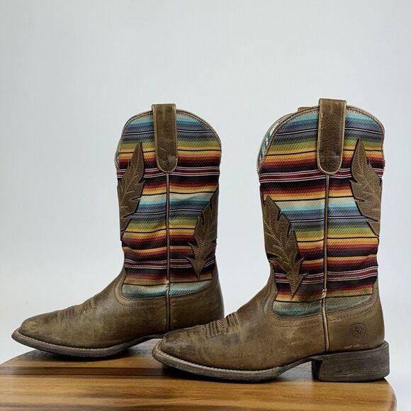 Womens Ariat Circuit Feather Multicolor Squart Toe Western Boots Size 6.5 B GUC - Picture 2 of 8